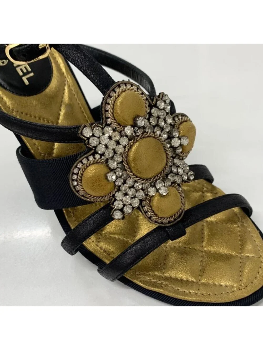 Chanel Leather Bijou Strap Sandals Black